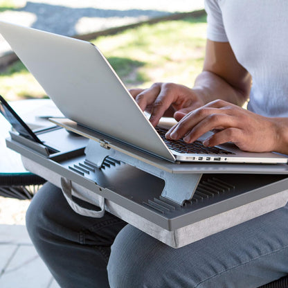 LAPGEAR Ergonomic Pro 2.0 Lap Desk with 9 Adjustable Heights, Built-in Mouse Pad & Phone Slot – Full Microbead Cushion, Storage Pocket – Fits Laptops up to 15.6" – Dusty Rose – Style No. 49504