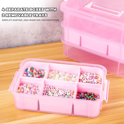 CraftGenes Art Supply Storage Organizer with 2 Removable Trays, 4-Layer 10QT Durable Craft Organizers and Storage for Sewing, Tool, Office Supplies, Art, Craft Supplies