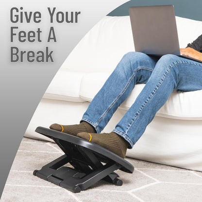 Mind Reader Foot Rest, Under Desk at Work, Ergonomic, Height Adjustable, Office, Plastic, Black