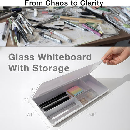 Glass Desktop Whiteboard with Storage Drawer – Premium Dry Erase Board for Desk Notes, Planning & Organization