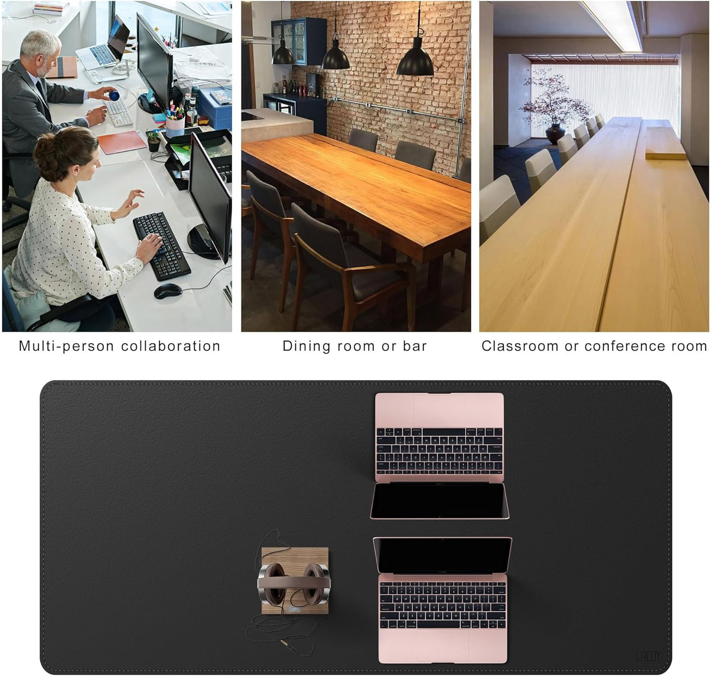 Cacoy 36" x 20" Leather Desk Mat for Home Office, Extra Large PU Leather Desk Pad Blotters, Waterproof Computer Keyboard Mat, Extended Gaming Mouse Pad, Desk Protector for Desktop and PC Laptop, Black