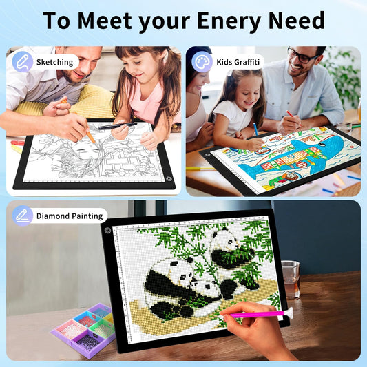 A4 LED Light Pad for Tracing, Adjustable Brightness Drawing Light Board forDiamond Painting, Vinyl Weeding, Sketching & Tattoo Transfer, USB PoweredEye-Care Light Box for Kids & Artists