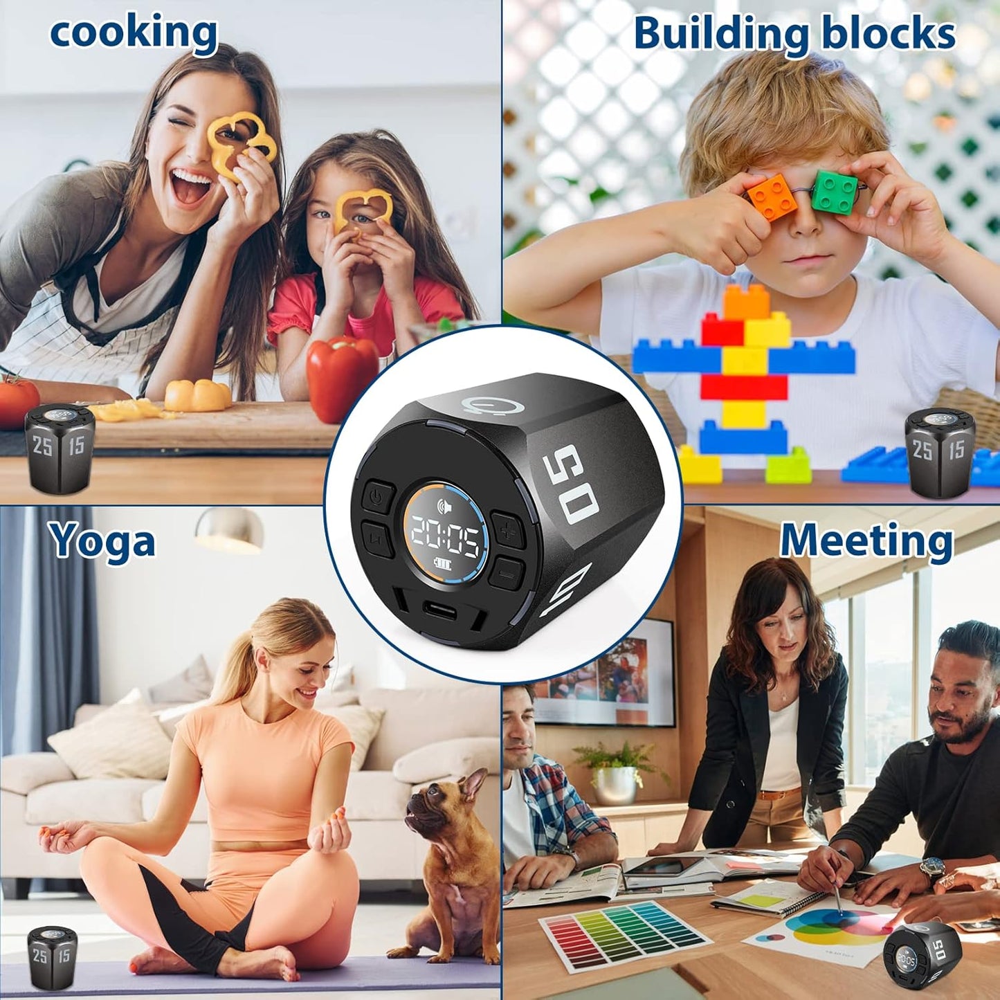 Multi-Hexagon Pomodoro Timer, Digital Cube With Various Time Presets, Magnetic Visual & Flip Focus, Rotating Display, Silent & Alarm, Count Up & Countdown for Classroom, Cook, Gym, Office