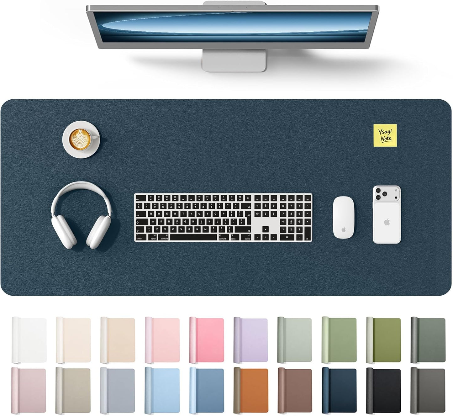 YSAGi Leather Office Desk Pad Protector, Large Mouse Pad, Non-Slip, PU Leather, Laptop Desk Blotter, Waterproof Writing Pad for Office and Home, Black, 23.6" x 13.8" - Colors B