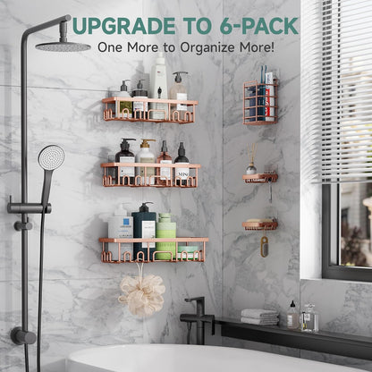 Veken Shower Caddy 6-Pack, Advanced Rustproof Design, No Drilling Adhesive Shelves, Rack with Soap Holder, Large Capacity Bathroom Organizers and Storage, Wall-Mounted Kitchen & Home Decor