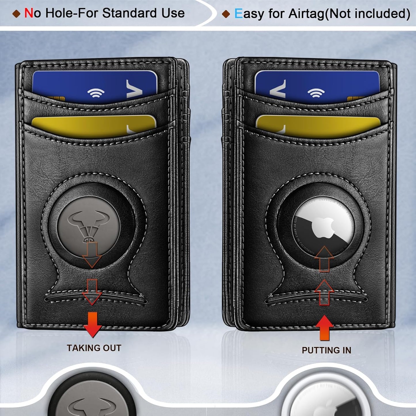 BULLIANT Men Airtag Wallet,Slim Wallet Money Clip Card Holder Magnetic Closure 12 Cards in Front Pocket RFID Blocking