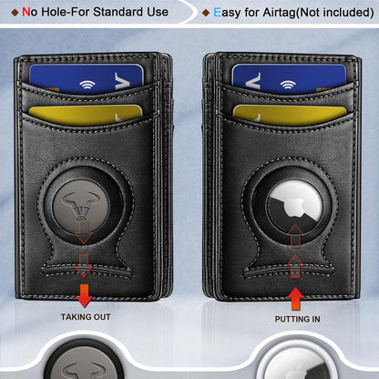 BULLIANT Men Airtag Wallet,Slim Wallet Money Clip Card Holder Magnetic Closure 12 Cards in Front Pocket RFID Blocking