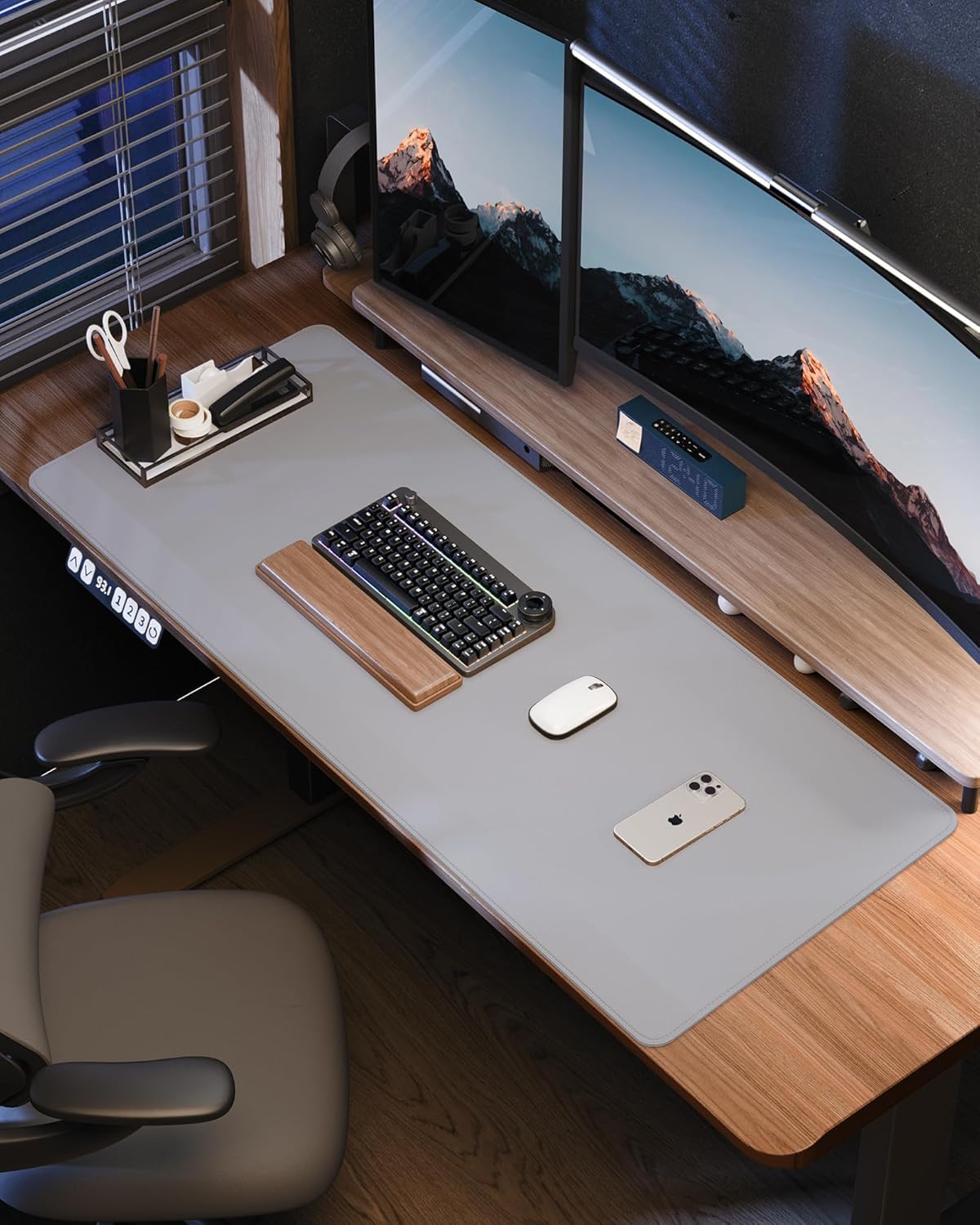 AFIING Desk Pad Protector 23.6" x 13.7" - Non-Slip Waterproof PU Leather Desk Mat for Mouse, Keyboard, Laptop, Office and Home Workspace (Beige)