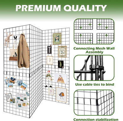 Grid Wall Panels 3 Pcs, Commercial Grade Gridwall Panels, Metal Grid Wall Panel Display Stand, You Can DIY 6 Pack 2'x3' or 3 Pack 2'x6' (Black)