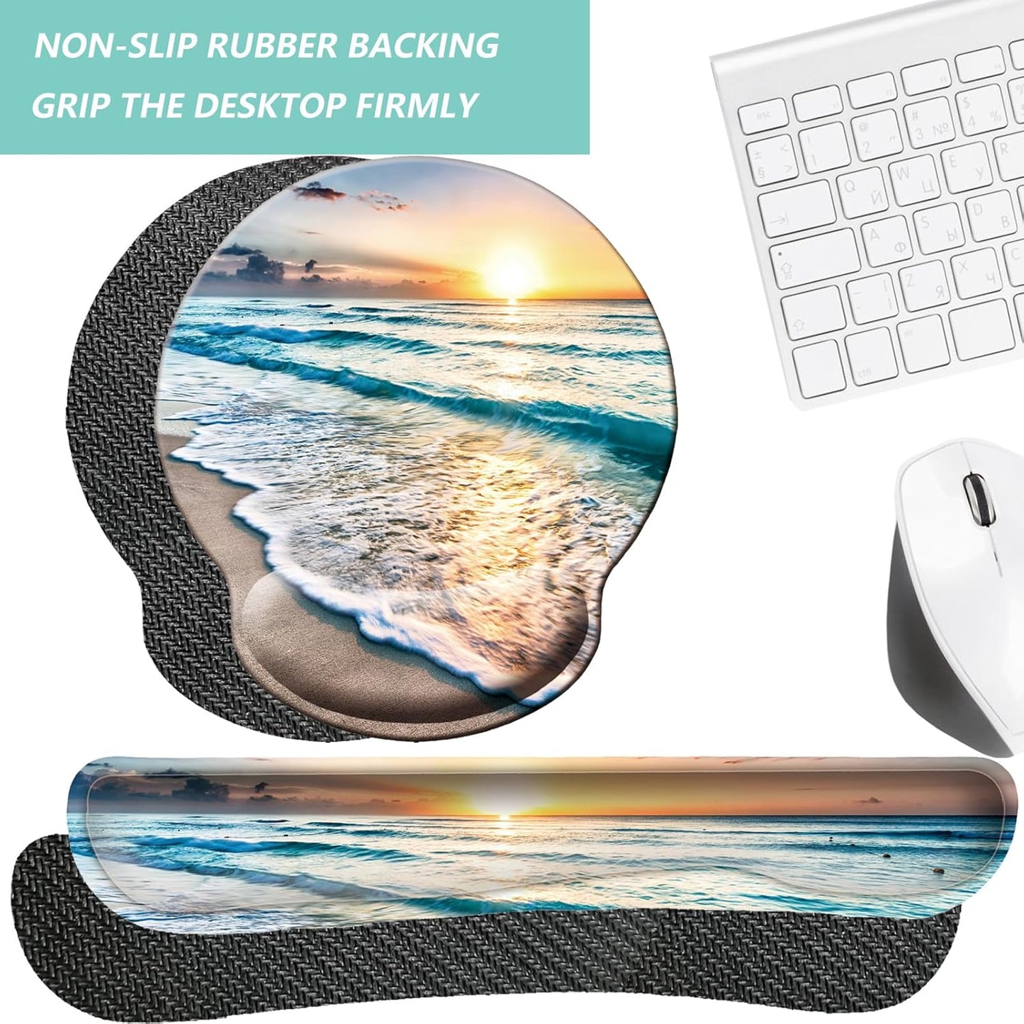 Keyboard Wrist Rest Pad Mouse Pad with Wrist Support Set of 3, Mousepad with Non-Slip Rubber Base, Ergonomic Memory Foam Mouse Wrist Cushion Support for Home Office Laptop Computer Gaming, Forest