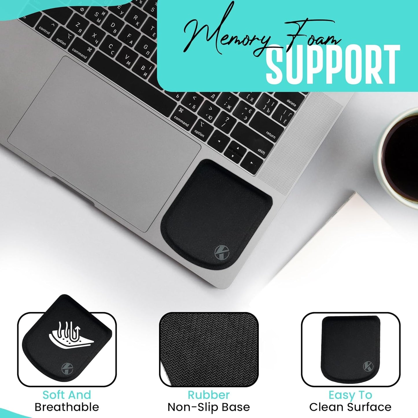Ultra-Thin Portable Laptop Wrist Rest Pads (Onyx Black)