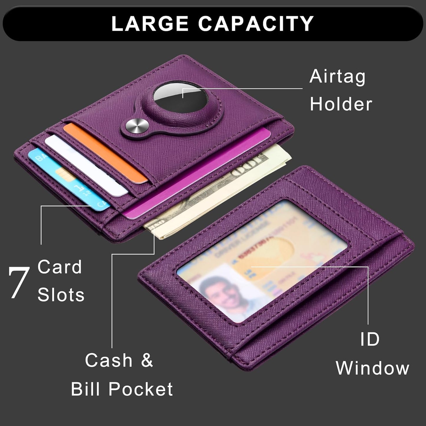 Slim Minimalist Front Pocket Air Tag Wallet, RFID Blocking Card Holder Wallet with Airtag Holder