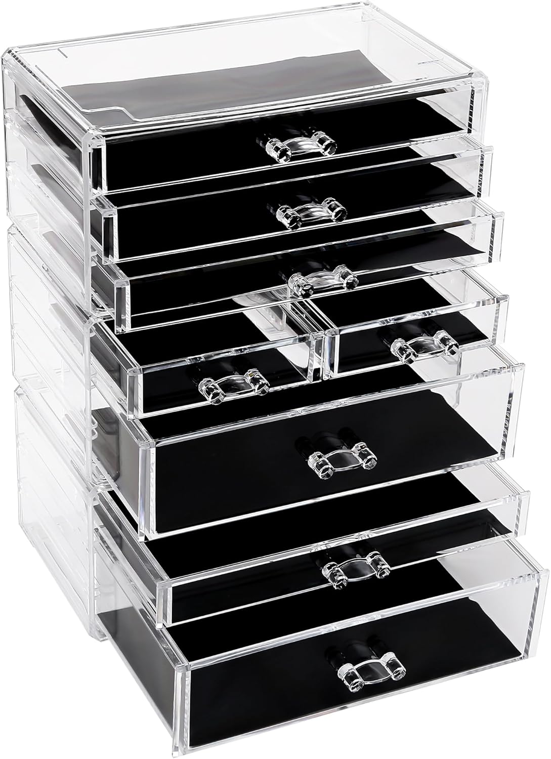 Sea Team Clear Makeup Organizer with Drawers, Acrylic Plastic Cosmetic Display Case, Jewelry Storage Box, Holder for Dresser, Bathroom, Vanity, Countertop (3 Middle Drawers)