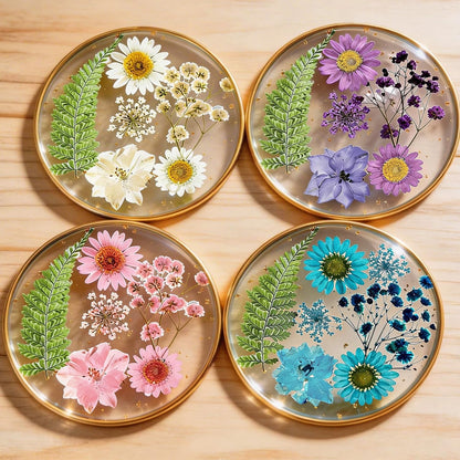 Oqplog Resin Drink Coaster for Desk Coffee Table-White Cute Dried Flowers Cup Coaster for Work Office Home Outdoor Decor Gifts for Girls Women,1 Pcs