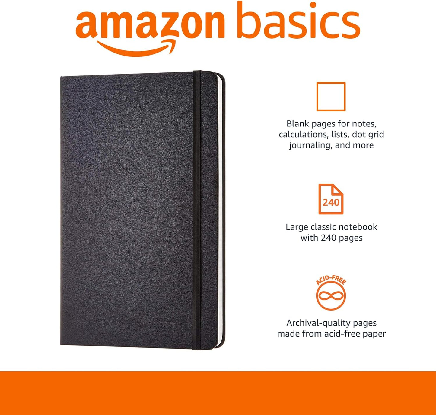 Amazon Basics Classic Grid Notebook for Writing and Note Taking, Hardcover, Graph Ruled, 240 Pages, 5" x 8.25", Black