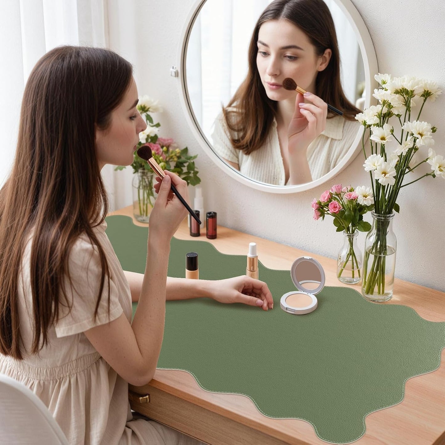 iCasso Pink Leather Desk Mat,Extra Large Scalloped Mouse Pad for Desktop,Waterproof PU Nail Table Mat,Cute Keyboard Mats for Women Girl,Non-Slip Desk Cover Mat for Office Home Dorm