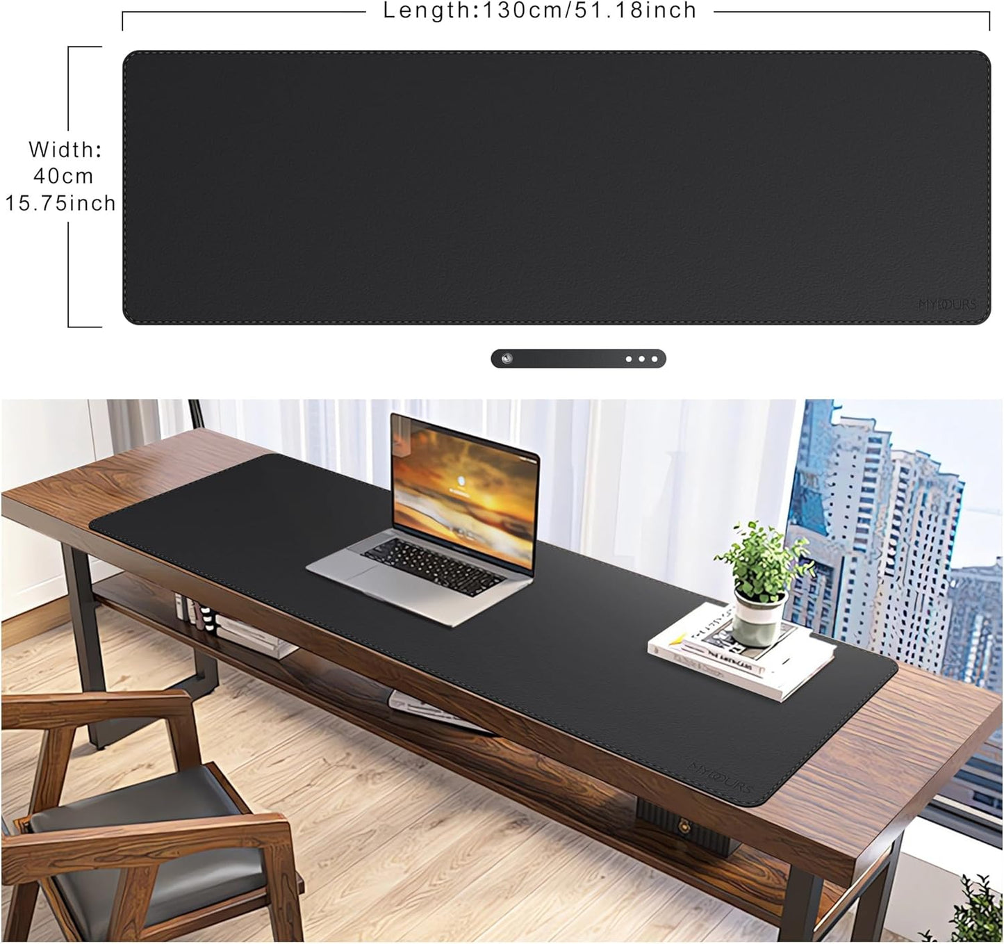 Mydours 40" x 20" Extra Large Desk Mat, PU Leather & Cork Desk Pad, Large XXL Desk Mouse Pad for Workstation, Office, Home, Computer Desk Mat with Keyboard & Mouse (Black)