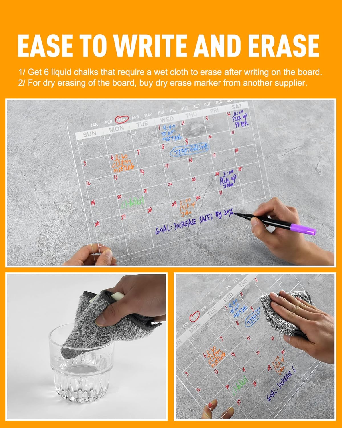 Acrylic Dry Erase Board to Do List Desktop Clear Memo Note Board, 9x13 Tabletop Whiteboard with Stand for Office, Home, School, Includes 6 Dry Erase Markers