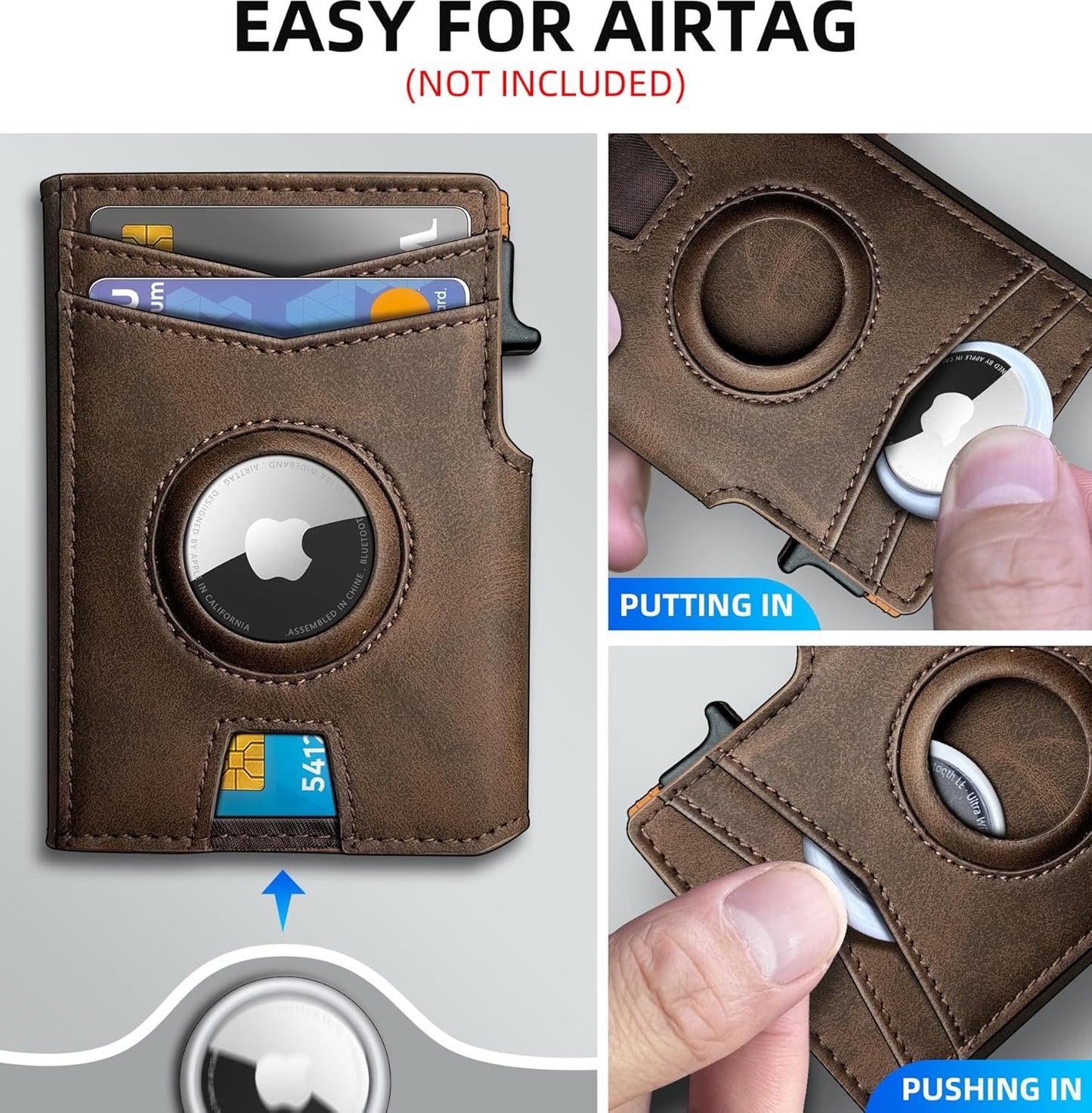 miyozi Airtag Wallet for Men,with Money Clip 10 Cards Metal Case Smart Slim Pop Up Credit Card Holder Flip with Magnetic Closure RFID Blocking wallet with Gift Box