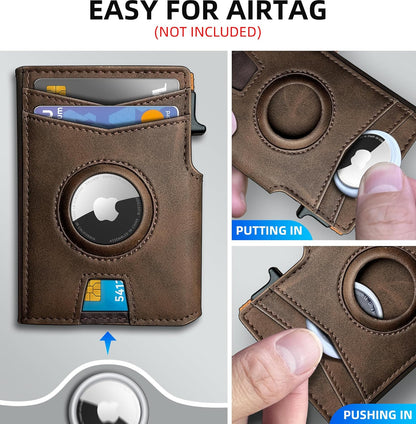 miyozi Airtag Wallet for Men,with Money Clip 10 Cards Metal Case Smart Slim Pop Up Credit Card Holder Flip with Magnetic Closure RFID Blocking wallet with Gift Box