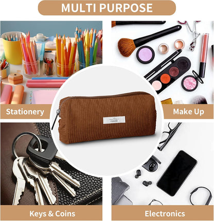 Pencil Bag Pen Case, Soft Corduroy Small Pencil Pouch Organizer with Zipper, Cute Pencil Case Pouch Stationery for Girls and Boys – Apricot
