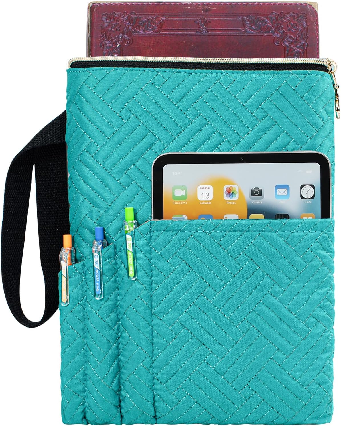 APLUFINE Book Sleeve with Zipper, 11"X9" Padded Book Protector, Washable Quilted Book Covers for Paperbacks, Book Pouch with Pockets for Book Lover Gifts