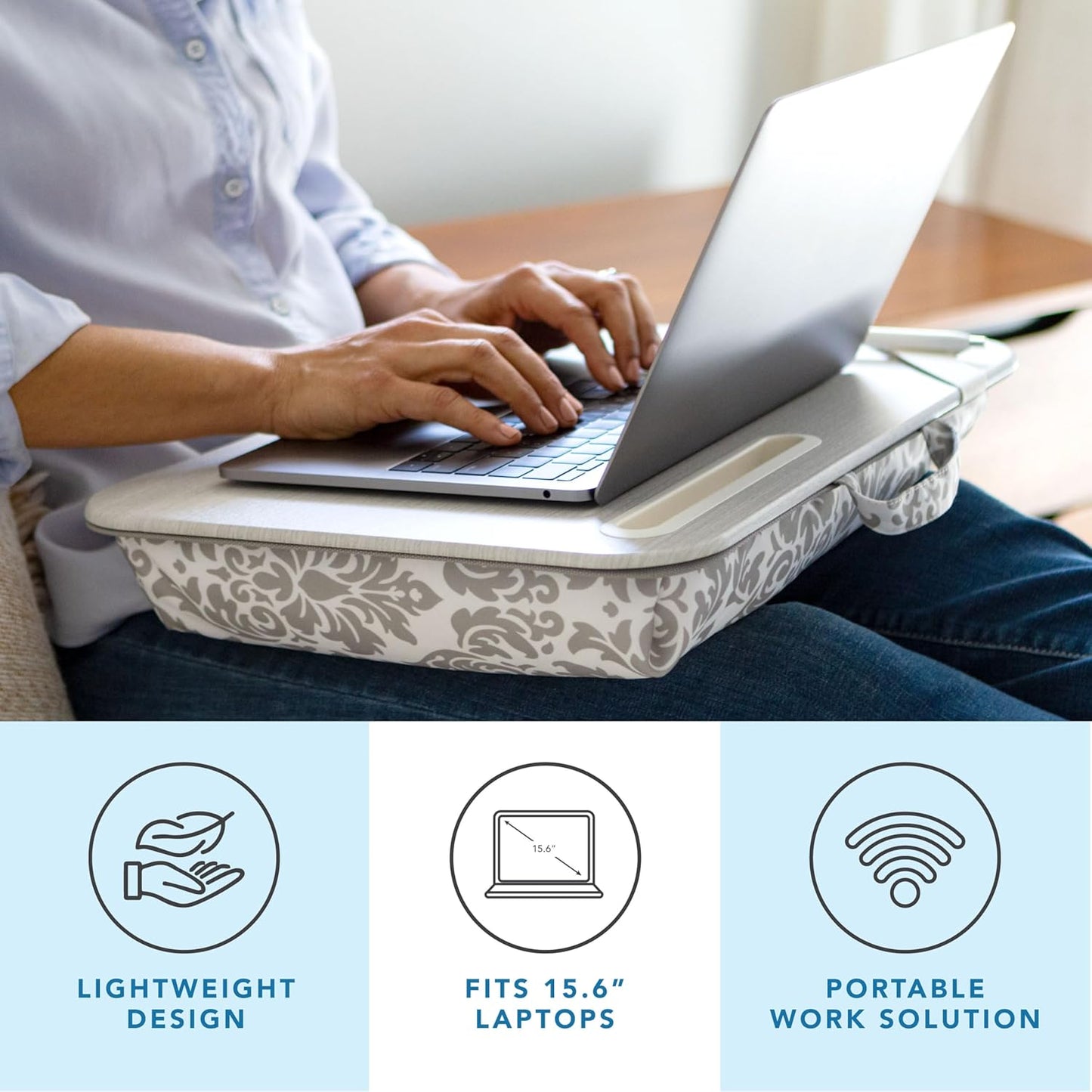 LAPGEAR Designer Lap Desk with Phone Holder and Device Ledge - Arrow Stripes - Fits up to 15.6 Inch Laptops - Style No. 45411