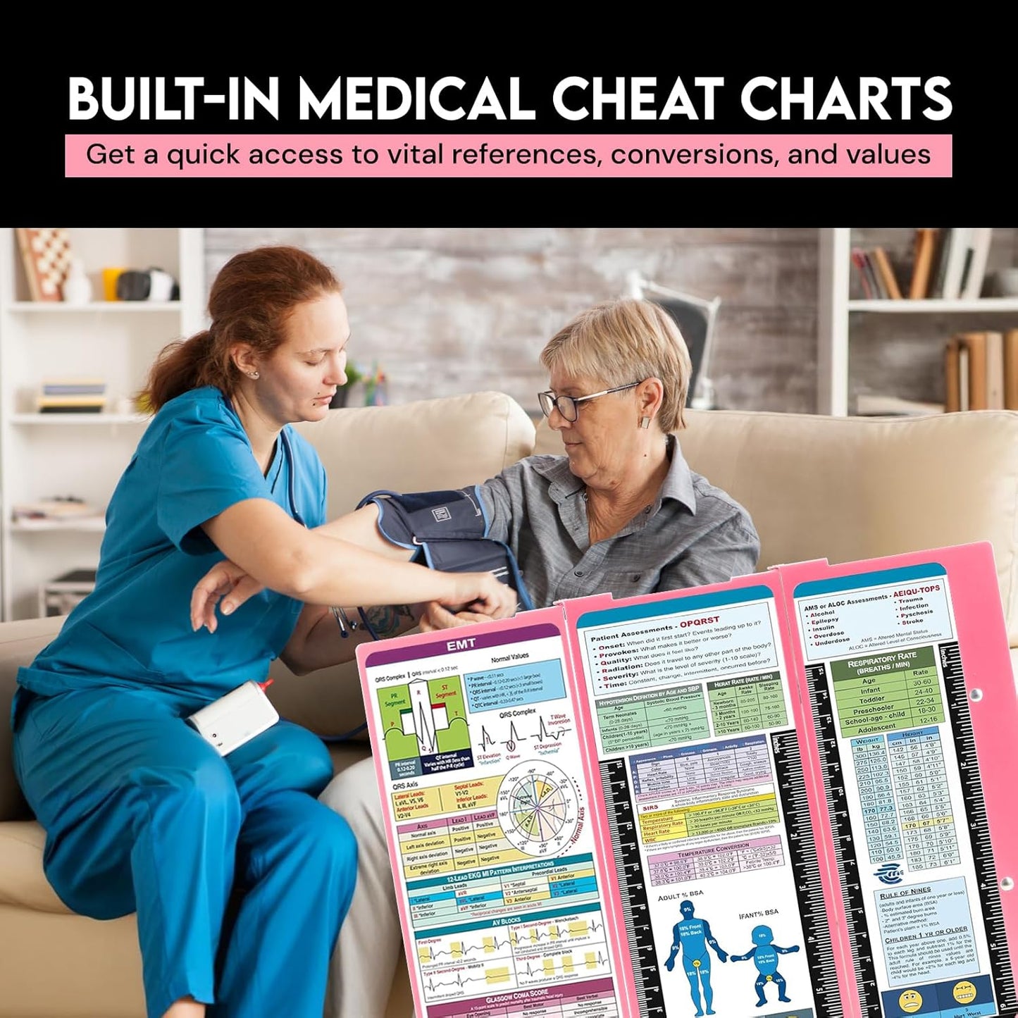Nursing Clipboard Foldable with Medical Edition Cheat Sheets, 3 Layers Aluminum Foldable Clipboard for Nursing, Notepad for Students, Nursing School Essentials (Black)