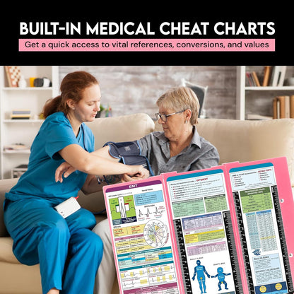 Nursing Clipboard Foldable with Medical Edition Cheat Sheets, 3 Layers Aluminum Foldable Clipboard for Nursing, Notepad for Students, Nursing School Essentials (Black)