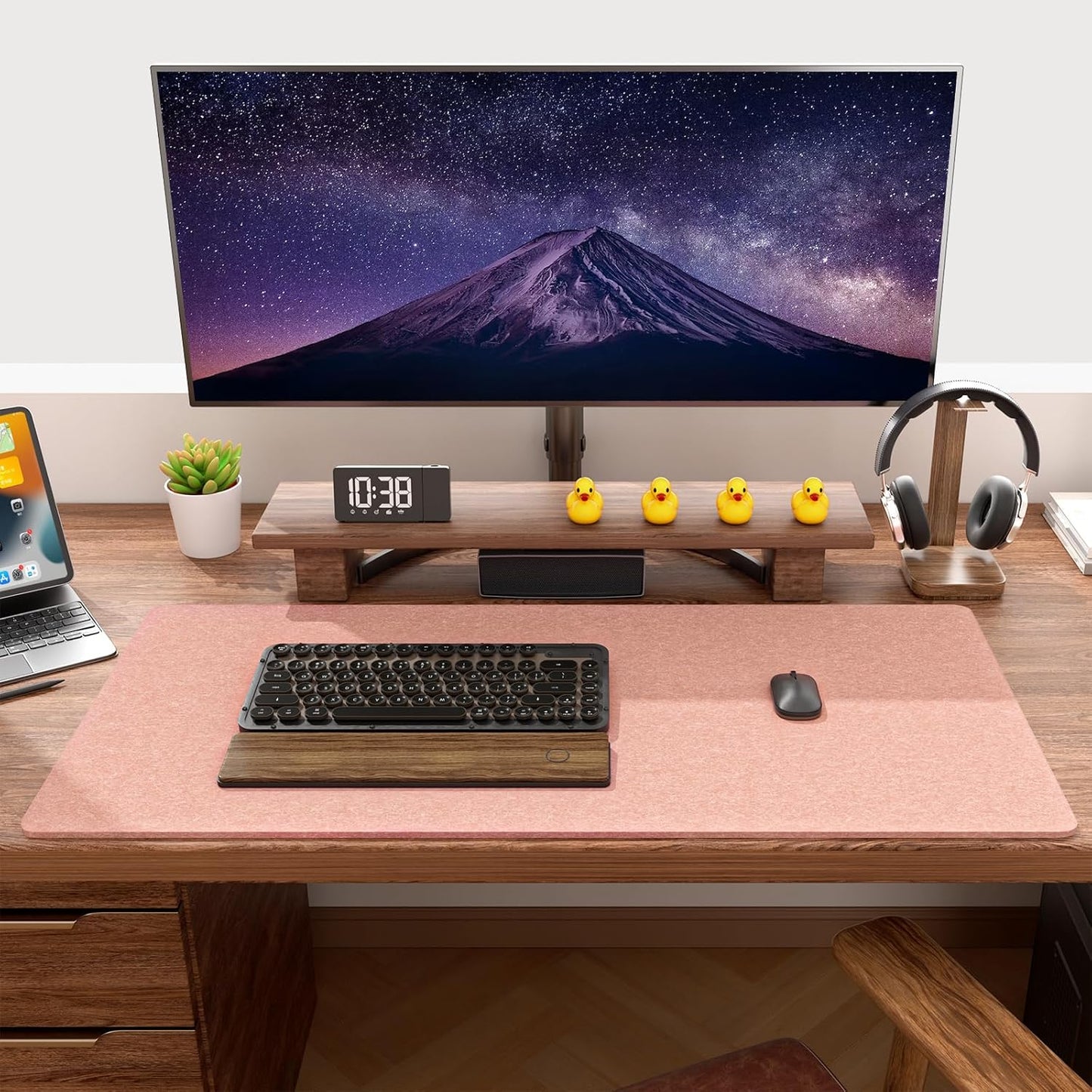 Auhoahsil Felt Desk Mat, Minimalist Large Mouse Pad XXL 35.5 x 15.7 in, Desk Matt for Desktop, Keyboard, Laptop, Computer, Office, Work from Home, Gaming, White
