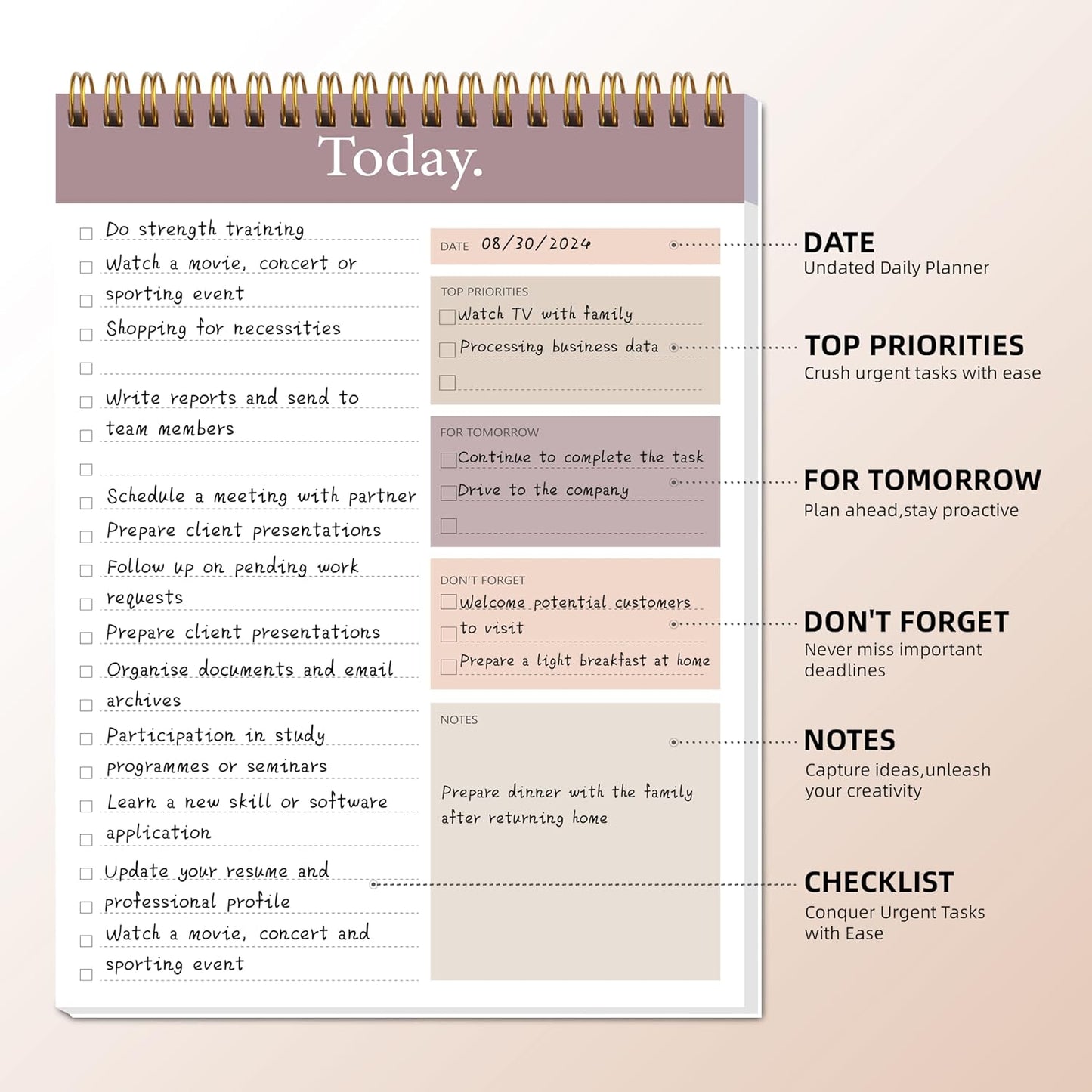 104 Pgs To Do List Notepad - Daily Planner Notepad Undated 52 Duplex-Printed Undated Sheets Tear Off, 6.5" x 9.8" Checklist Productivity Organizer with Hourly Schedule for Tasks