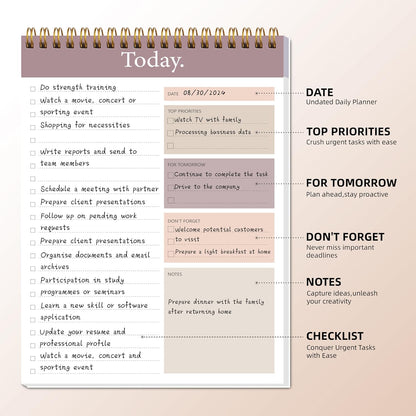 104 Pgs To Do List Notepad - Daily Planner Notepad Undated 52 Duplex-Printed Undated Sheets Tear Off, 6.5" x 9.8" Checklist Productivity Organizer with Hourly Schedule for Tasks