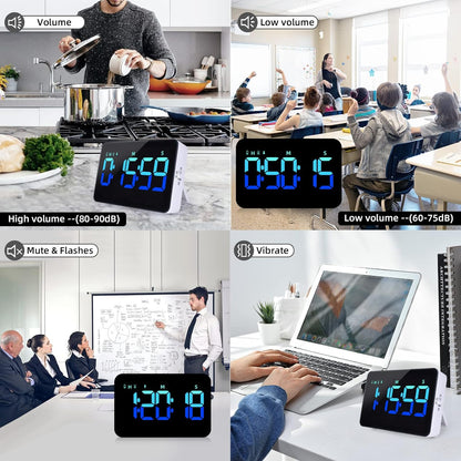 PERSUPER Kitchen Digital Timer, Count Down Up, Rechargeable, Vibration Mode Adjustable Volume and Brightness LED Display, Time Management Cook, Desk, Kids Adults Study Teaching, Kitchen Gadgets RGB