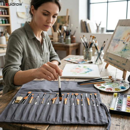 Liquidraw 30 Pocket Canvas Paint Brush Holder - Natural | 21" x 18" | Roll Up Brush Storage Pouch | Ideal Case for Paintbrush & Art Tool Storage | Easy to Carry | Also Great for Storing Makeup Brushes