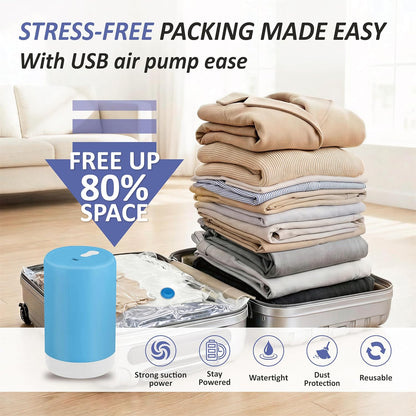 Cozy Essential Travel Vacuum Storage Bags with Rechargeable Cordless USB Pump, Space Saver Bags for Luggage, Suitcase, Carry-On, for Clothes, Blankets, Bedding & Seasonal Storage,15 Combo