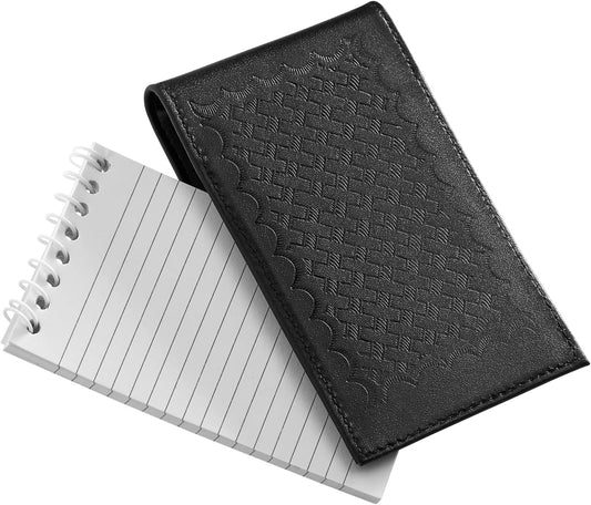 D&K Black Leather Notepad Holder for 3x5 Memo Pads, Refillable Pocket Notebook with Wallet for Law Enforcement, Investigator, Security Officer Gifts, EDC Case, Includes Small Flip Pocket Note Pad