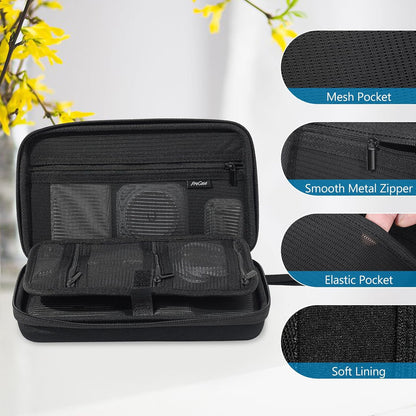 ProCase Large Hard Travel Electronic Organizer Case for MacBook Power Adapter Chargers Cables Tech Organizer Hard Drive USB Flash Disk SD Card Portable Electronics Accessories Bag -Black