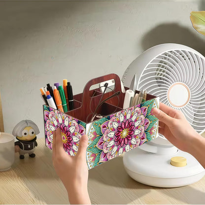 LSQFS DIY Diamond Painting Storage Box, Wooden Multi-Grid Organizer with Handle, Portable Desktop Caddy for Art Kits, Craft Tools, Makeup Brushes, Stationery Home Office