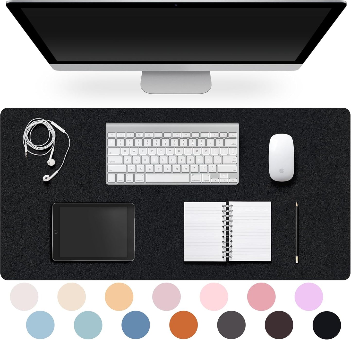 Leather Desk Pad Protector,Non-Slip Desk Pad,on-Slip PU Leather Large Mouse Pad,Easy Clean Desk Protecor Mat,Writing Pad for Office Work/Home/Decor(Black, 23.6" x 13.7")