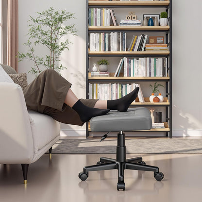 VECELO Under Desk Footrest, PU Ergonomic Foot Rest with Wheels, Comfort Padding, Height Adjustable for Relieving Leg Pain, Stiffness, Black