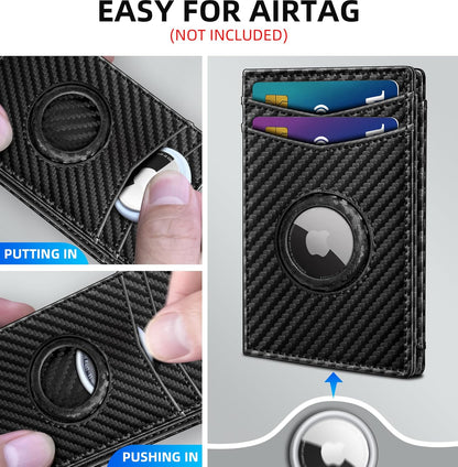 miyozi Airtag Wallet for Men- with Money Clip Gift Boxed, Magnetic Closure Slim Genuine Leather Front Pocket Wallet, 4.1"x 2.8", RFID Blocking