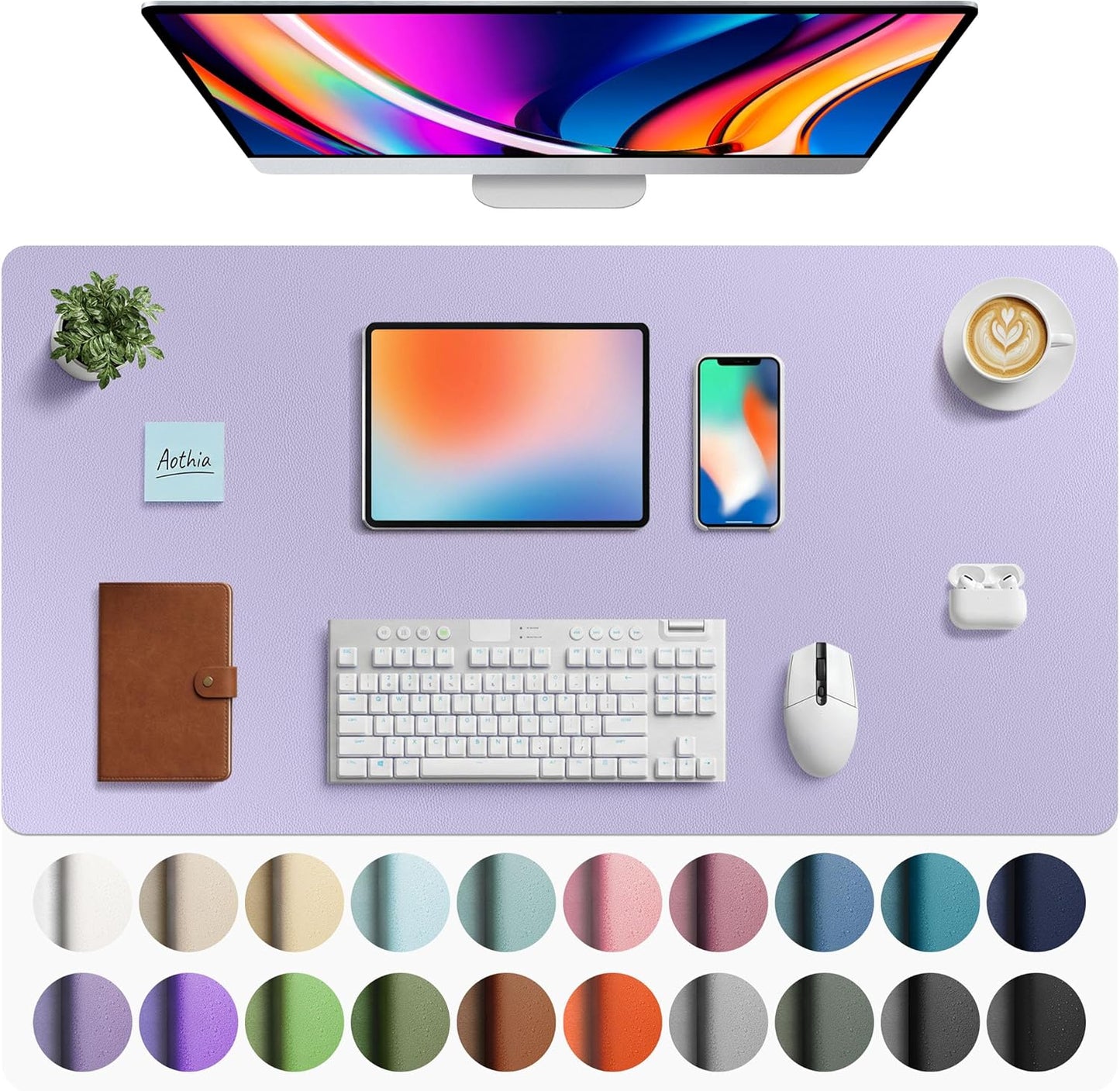 Aothia Non-Slip PU Leather Waterproof Laptop Desk Pad Protector, Blotter Mat, Writing and Mouse Pad for Office & Home, Beige, 23.6" x 13.7" - Colors B