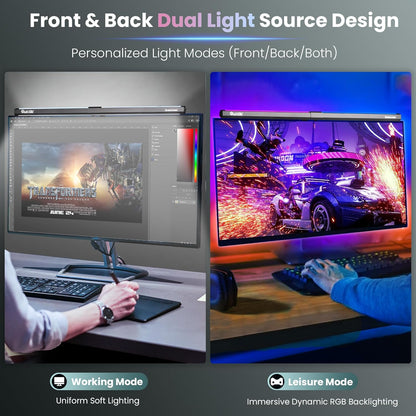 Quntis Monitor Light Bar 15.7", 24 RGB Backlight Modes for lmmersive Gaming Ambience, 900 Lux Glare-Free Computer Screen Lamp, High CRI 95 Eye Care Desk Light for Home Office