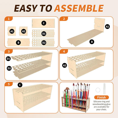 Wooden Paint Brush Holder with Wood Glue 69 Holes MDF Paintbrush Holder Organizer Artist Brush Holder Paint Brush Stand Rack for Artist Brushes Pens Pencils