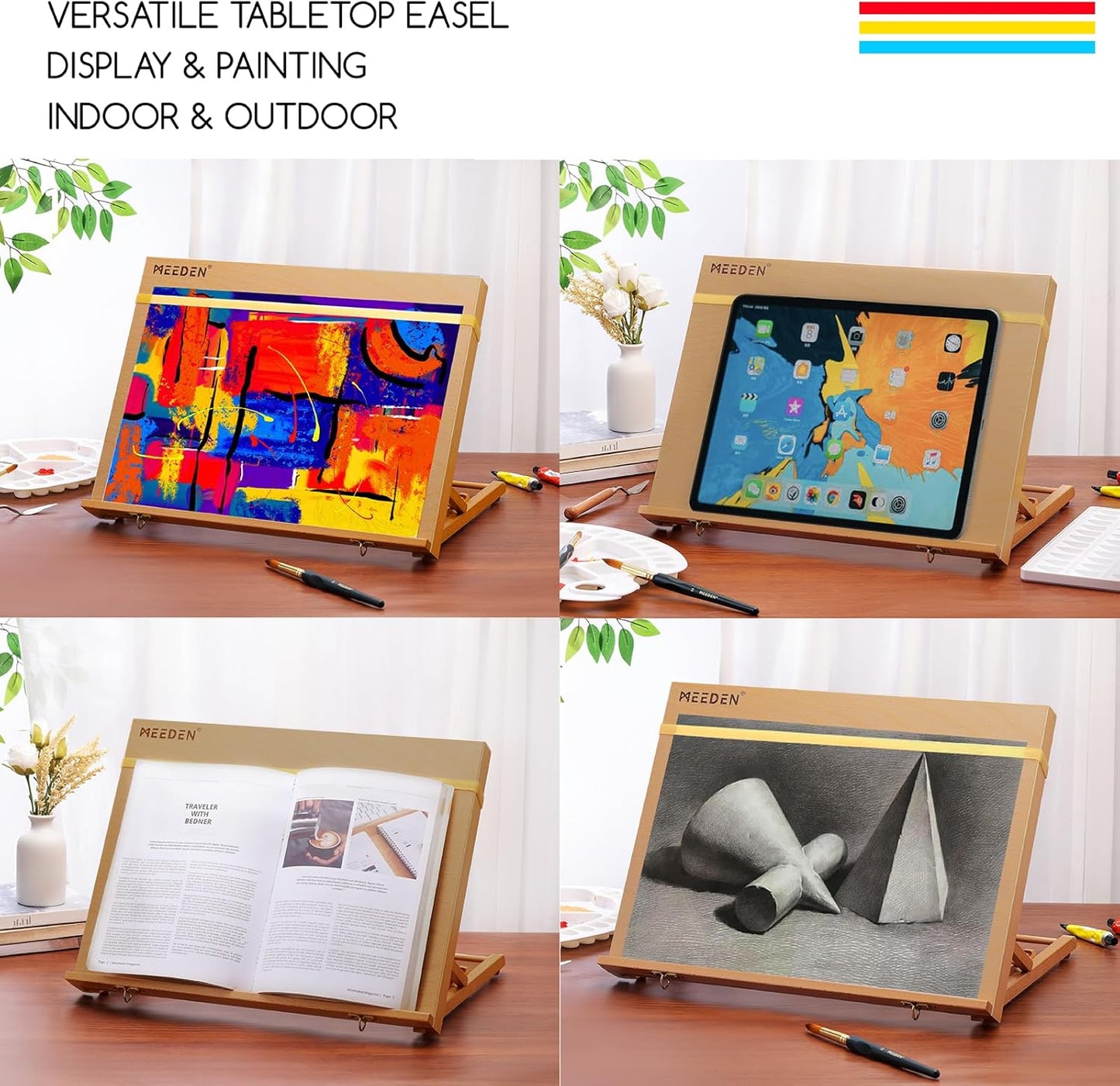 MEEDEN Extra Large(20"x 30") Wooden Tabletop Easel for Painting, 5-Position Adjustable Drawing & Sketching Board, Portable Beechwood Desktop Art Easel Stand for Adults, Artists, Beginners & Student