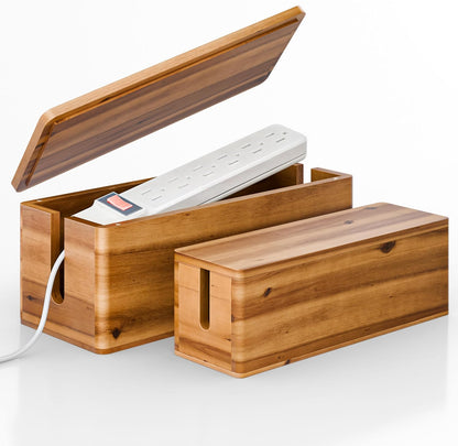 TIDITA Acacia Wood Cable Management Box Round Edge - 16" L Wooden Cable Organizer Box for Electrical Hiding Cord Management - Power Strip Hider Cable Storage Box for Office, Router Wires, Under Desk