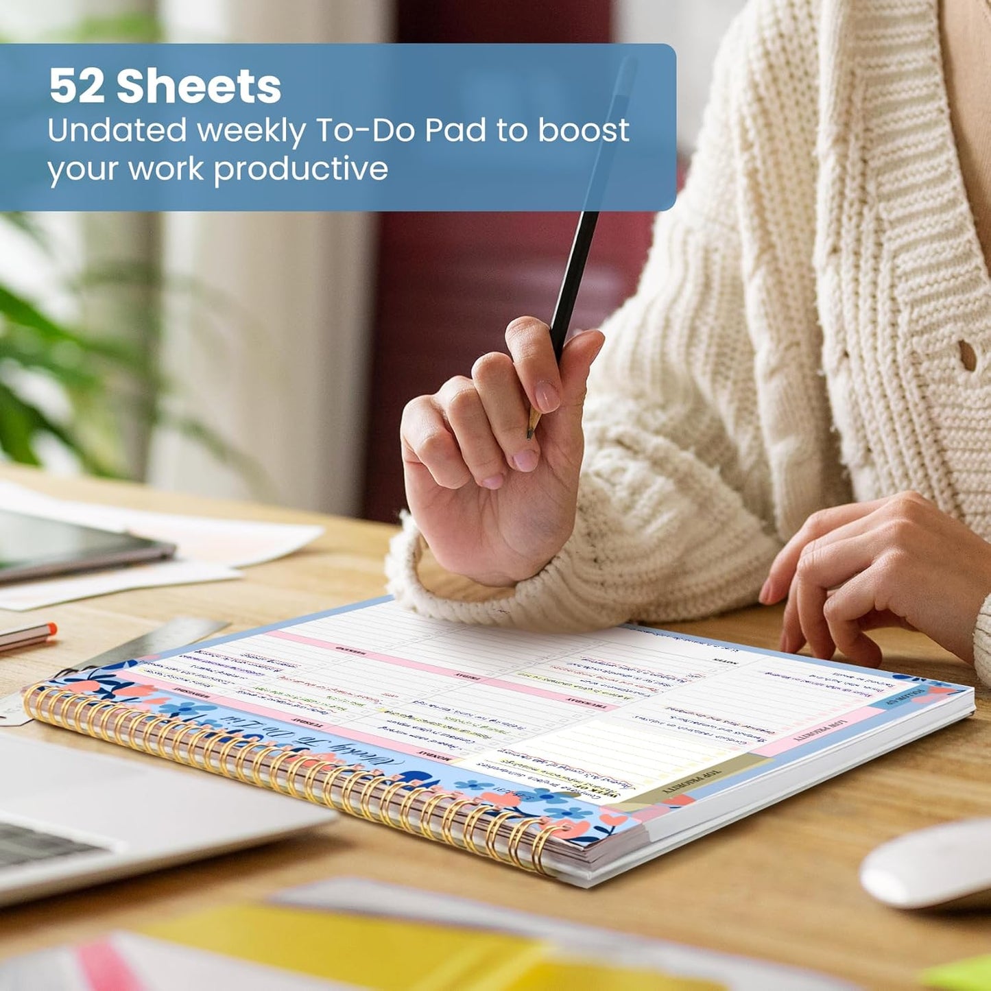 Weekly To Do List Notepad with 52 Undated Sheets（8.5"×11"）- Undated Weekly Planner Notepad for Office Desk Accessories and Supplies - Midnight Lilac