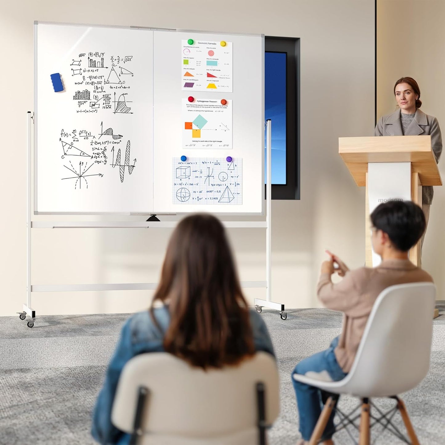 Large Whiteboard Easel with Stand, 36" x 24" Portable Standing Magnetic Dry Erase White Board, 3' x 2' Tripod Height Adjustable Flip Chart Easel for Home Office Classroom School, Silver