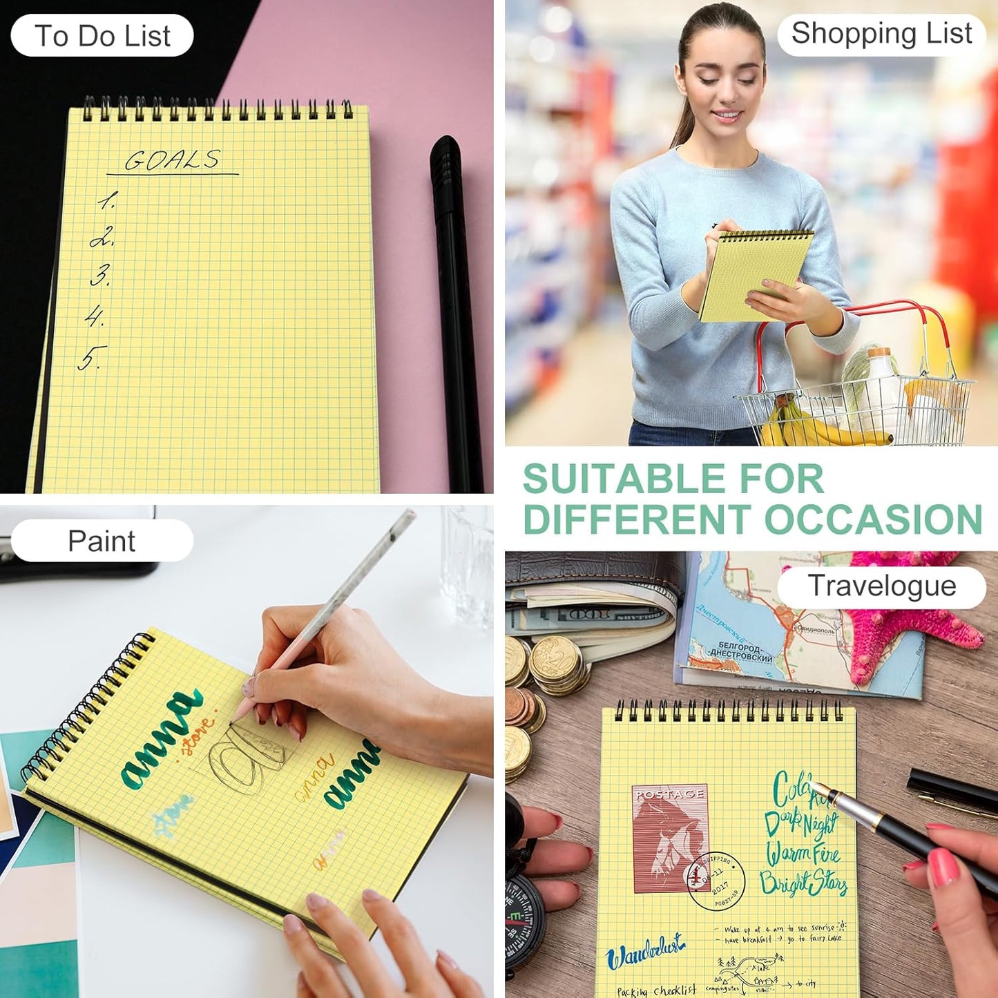Engrowtic 6 Pack Graph Paper Spiral Notepad A5 Top Wirebound Notepad Grid Notebook Steno Pad Memo Notebook Grid Paper 140 Pages for Writing Sketching Drawing Office Supply (Black)
