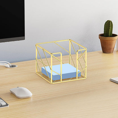 Rose Gold Geometric Sticky Note & Memo Cube Holder, Post Note Dispenser & Desk Organizer Metal Wire for Home, School, Office Supplies (Holder Only)